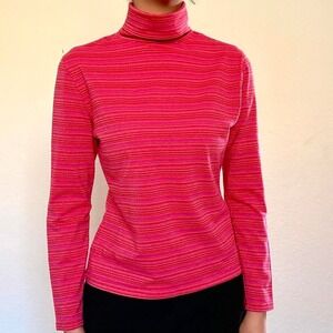 Vintage St. John's Bay Pink Striped Glitter Turtleneck Sweater